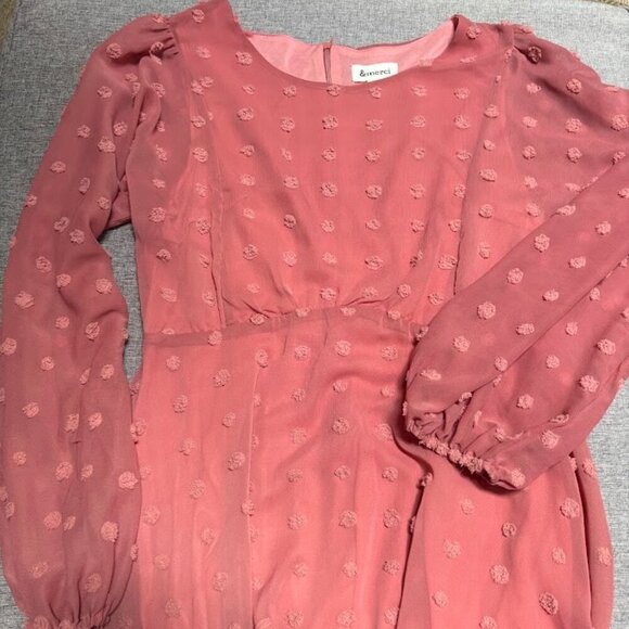 &Merci Pom Pom Texture Swiss Dot Long Sleeve Dress - Picture 2 of 6